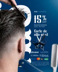 Desconto Exclusivo 15% OFF Barbearia Dia dos Pais Social Media PSD Editável