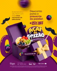 Desconto5% OFF Surpreenda seu Herói Açaíteria Açaí Dia dos Pais Social Media PSD Editável