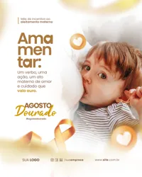 Agosto Dourado Mês do Aleitamento Materno Social Media PSD Editável