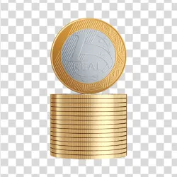 Elemento 3D Moeda de 1 Real Empilhadas PNG Transparente