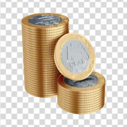 Elemento 3D Moeda de 1 Real Empilhadas PNG Transparente