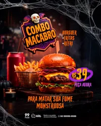 Ofertas Halloween Dia das Bruxas Hamburgueria Social Media PSD Editável