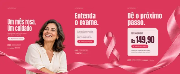 Carrossel Promoção Outubro Rosa Mamografia e Prevenção do Câncer de Mama Social Media PSD Editável