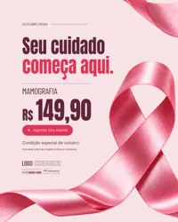 Promoção Outubro Rosa Mamografia e Prevenção do Câncer de Mama Social Media PSD Editável