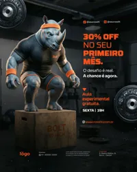 Primeiro Mês Desconto de 30% OFF Crossfit Social Media PSD Editável