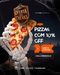 Ofertas Halloween Dia das Bruxas Pizzaria Social Media PSD Editável