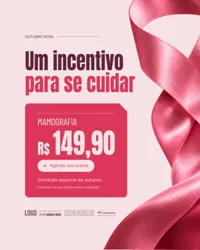 Promoção Outubro Rosa Mamografia e Prevenção do Câncer de Mama Social Media PSD Editável