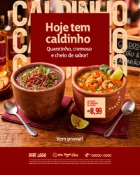 Hoje tem Caldinho Bar Petiscaria Boteco Social Media PSD Editável