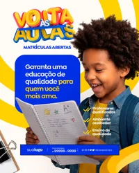 Matrículas Abertas Volta às Aulas Papelaria Social Media PSD Editável